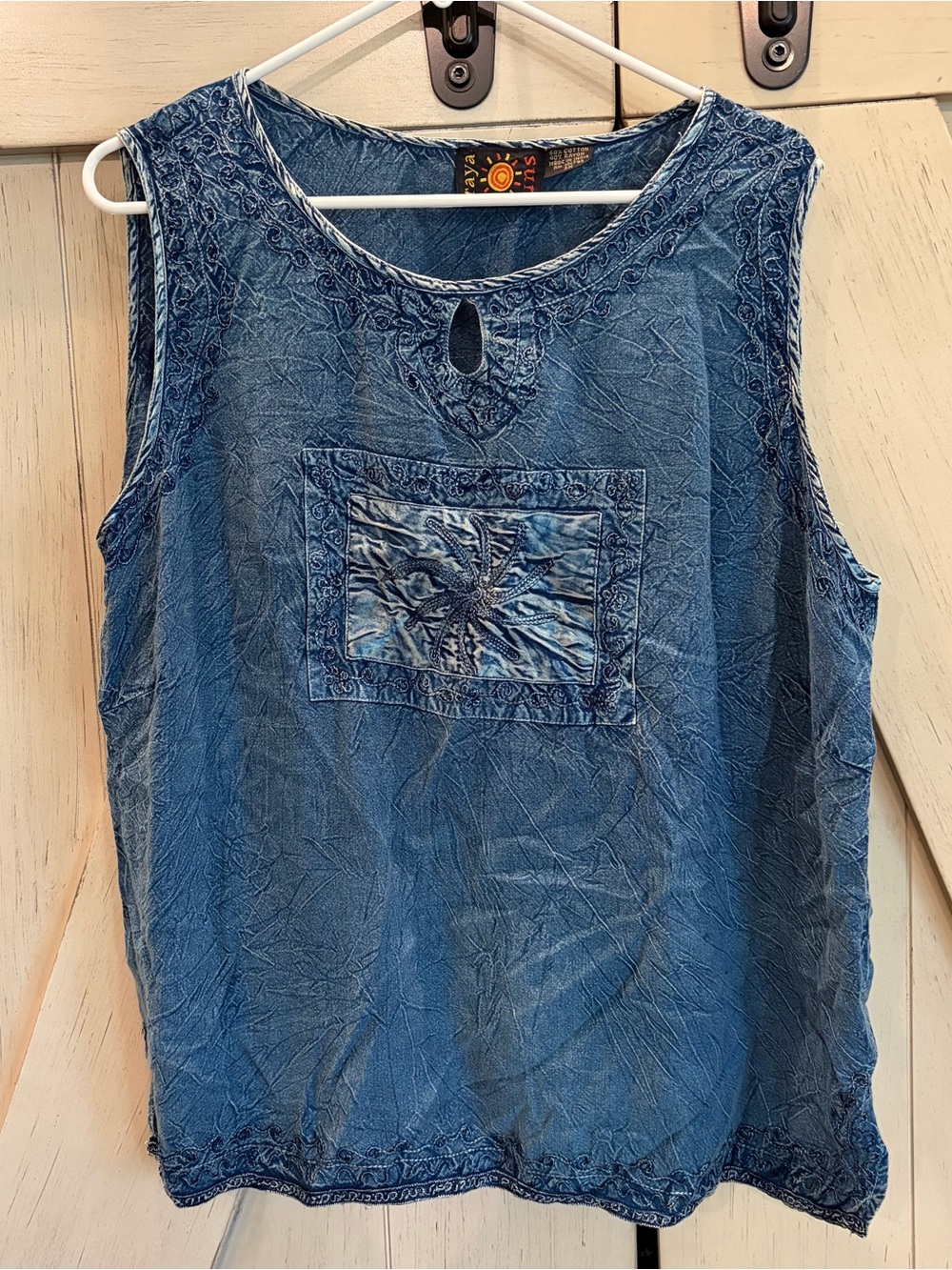raya sun Indigo Embroidered Sleeveless Tank Size 3X